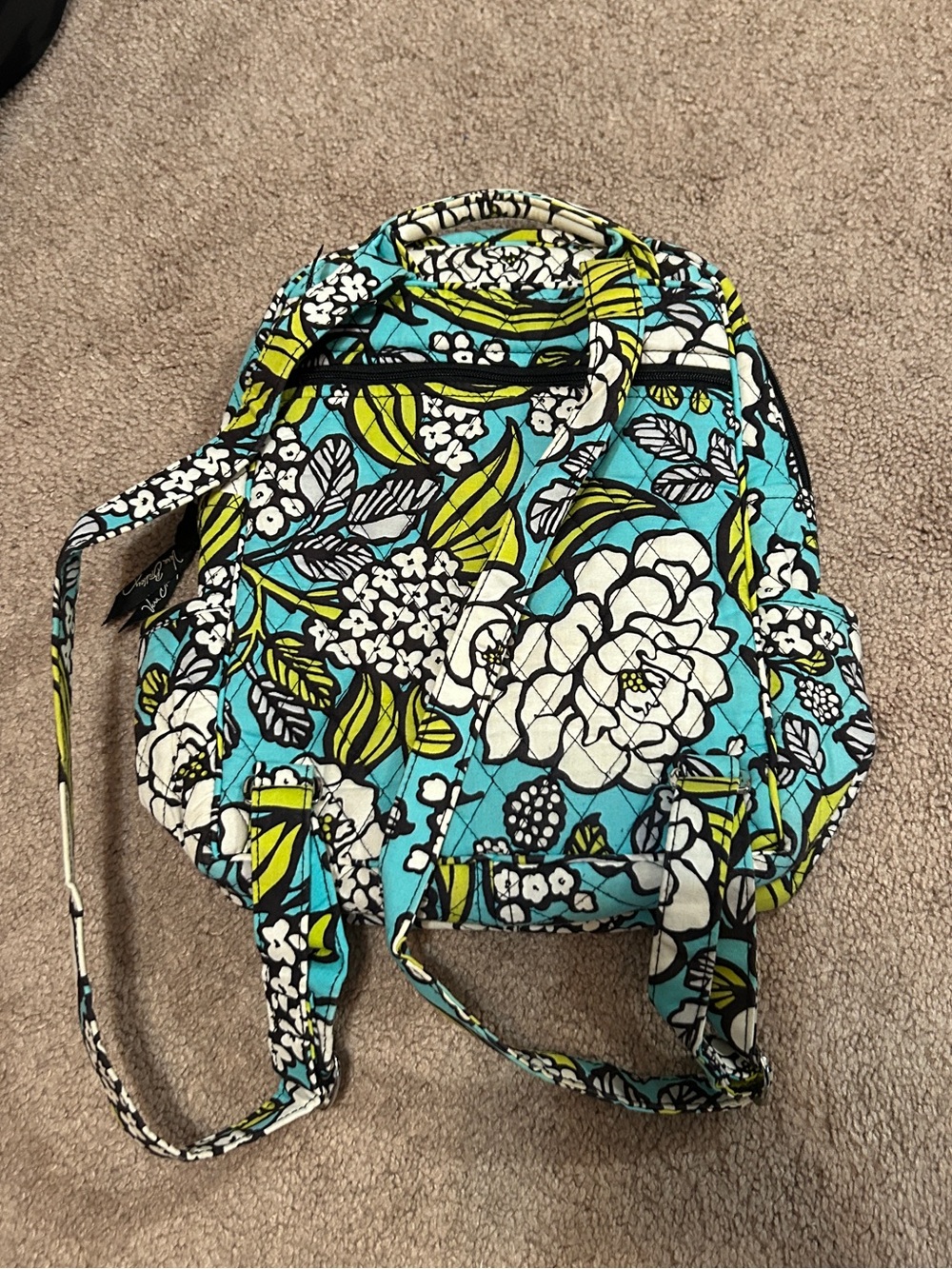 Vera Bradley Turquoise White and Lime Floral Quilted backpack - Picture 3 of 4